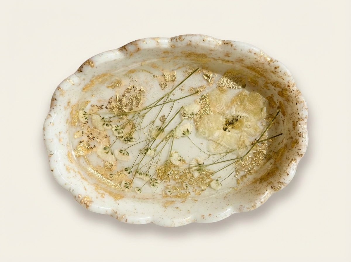 Pressed Flower Resin Trinket Tray | Draped in Gold