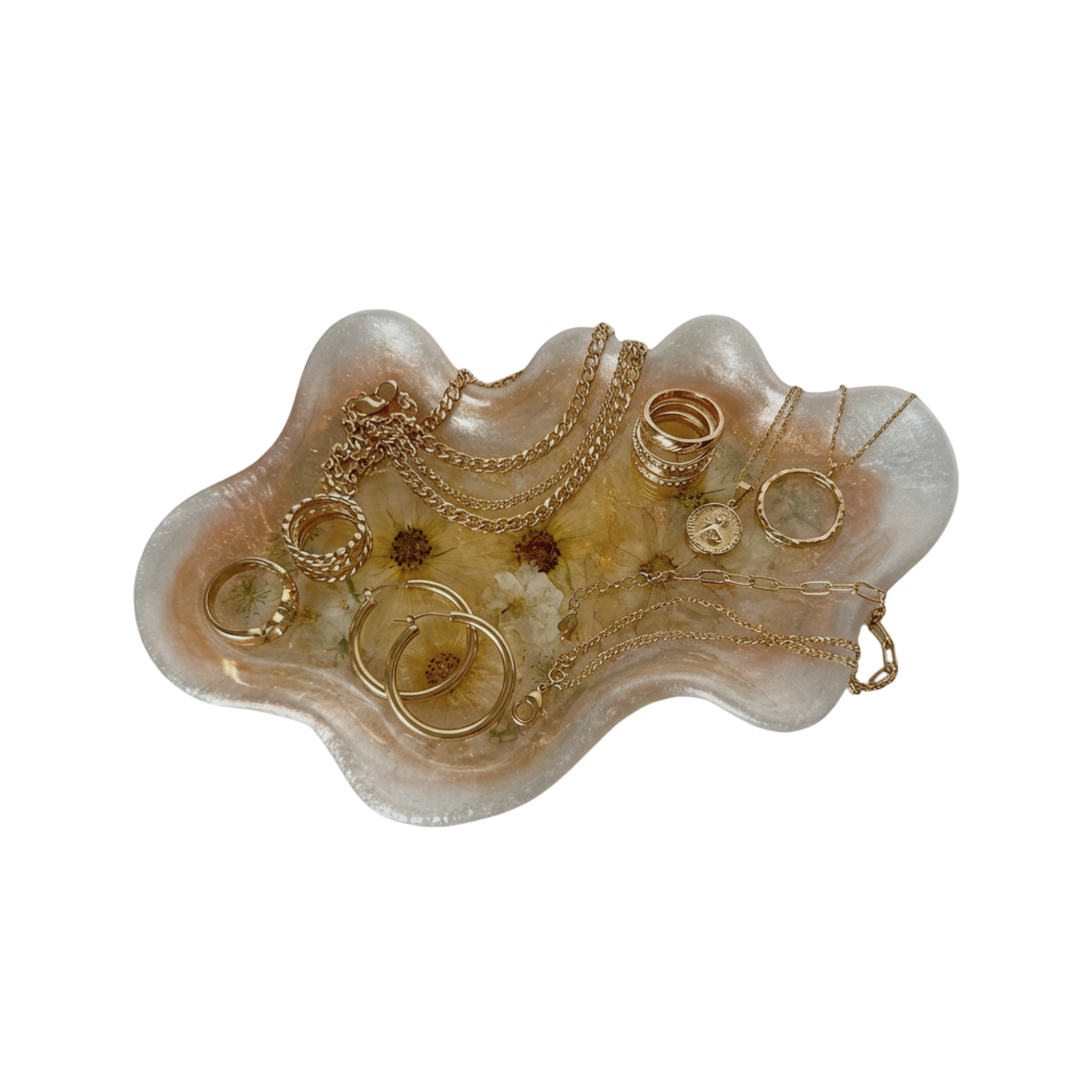 Wavy Pressed Flower Resin Jewelry Tray - Peaches & Cream