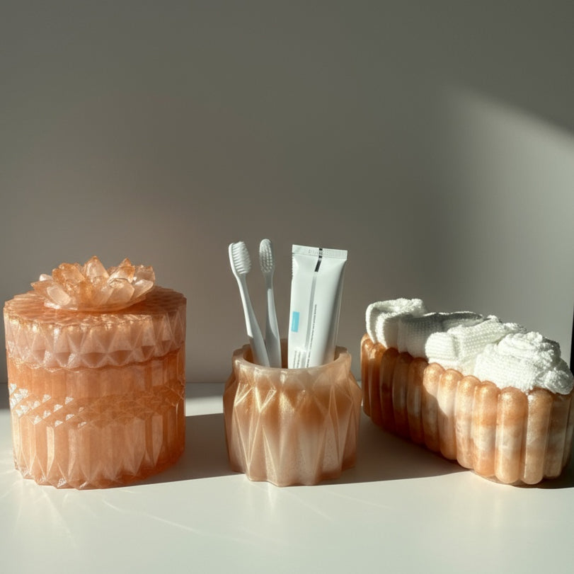 Blush Pink Bathroom Accessories Set – Resin Storage Jar, Tray & Organizer image 1