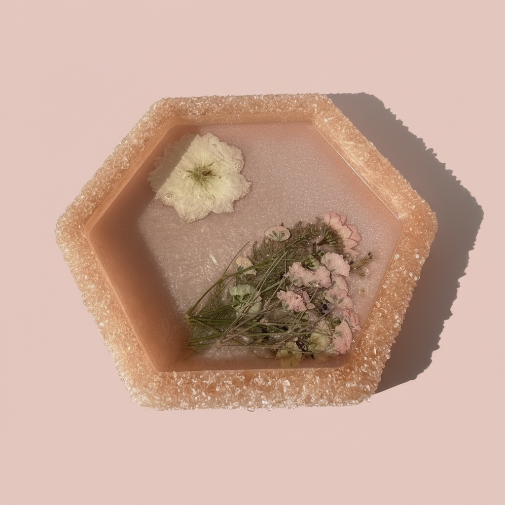 Hexagon Pressed Flower Catchall Tray | Blush Meadow