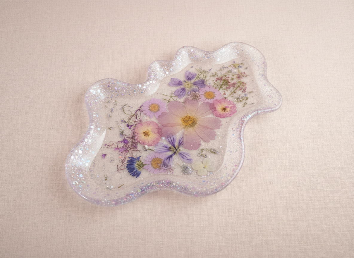 Wavy Pressed Flower Resin Jewelry Tray – Purple All Day image 4