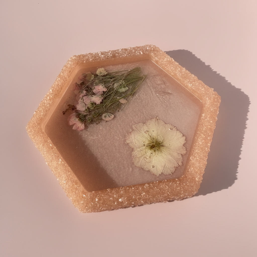 Hexagon Pressed Flower Catchall Tray | Blush Meadow