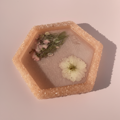 Hexagon Pressed Flower Catchall Tray | Blush Meadow