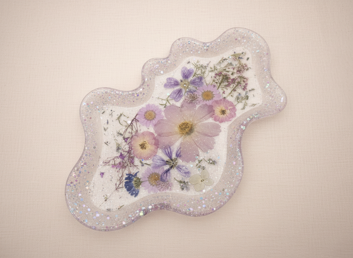 Wavy Pressed Flower Resin Jewelry Tray – Purple All Day image 2