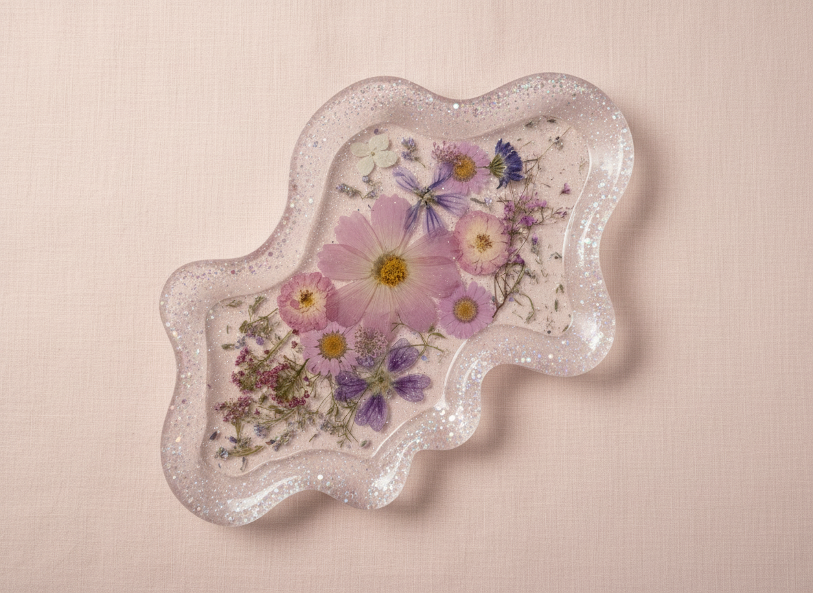 Wavy Pressed Flower Resin Jewelry Tray – Purple All Day image 0