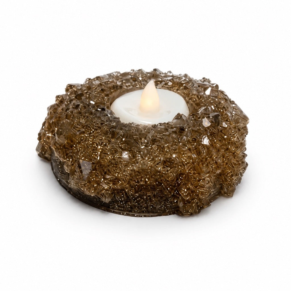 Candlelit Calm Crystal Tea Light Holder | Gold
