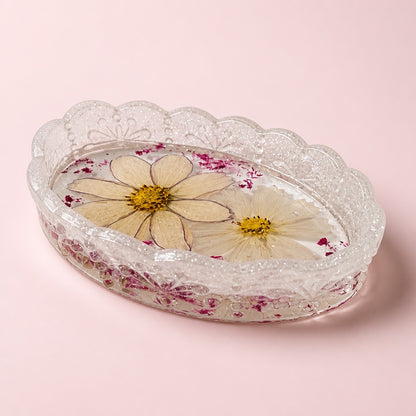 Pressed Flower Resin Trinket Tray | Soft Purples