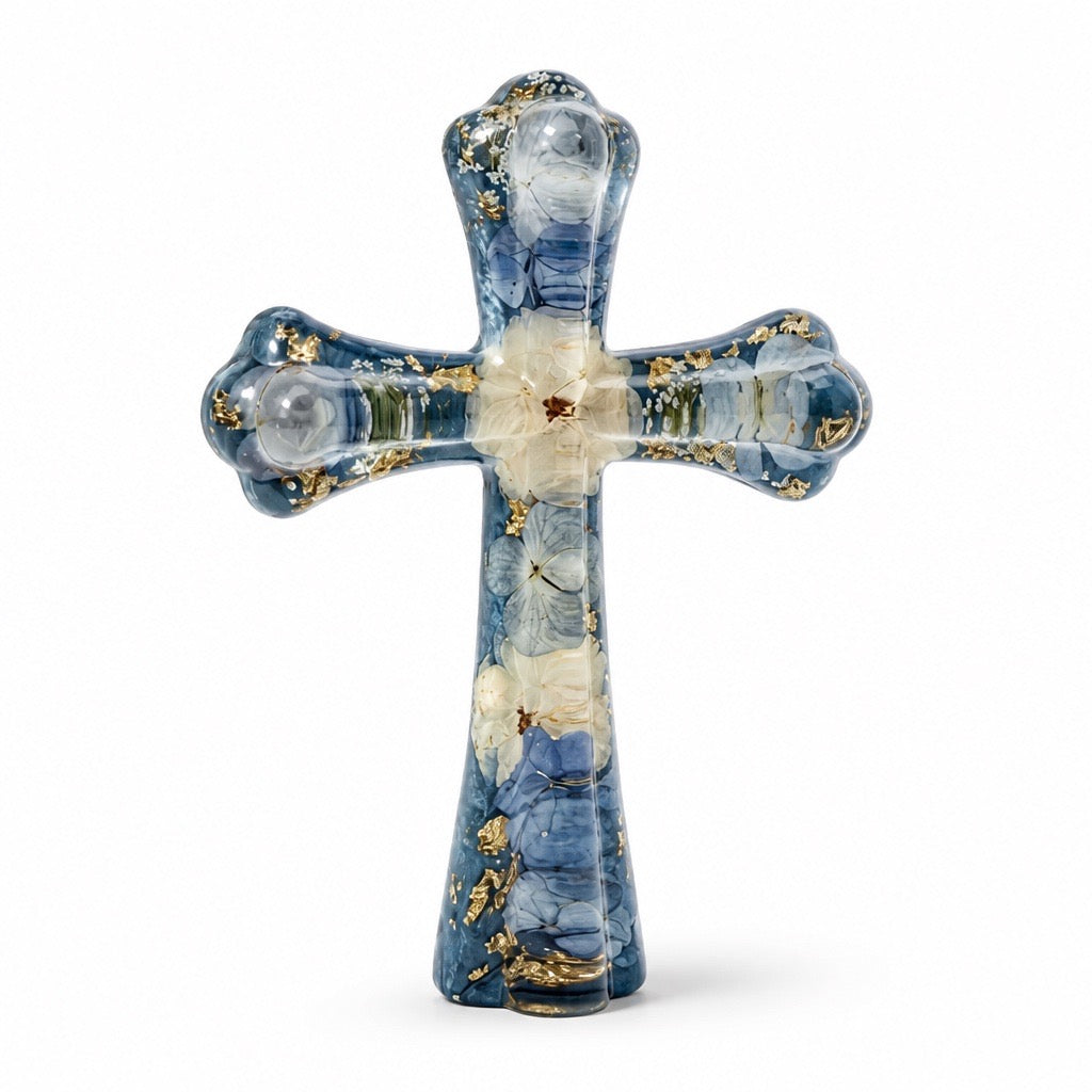 Elegant Christian Cross | Sapphire Bloom Cross