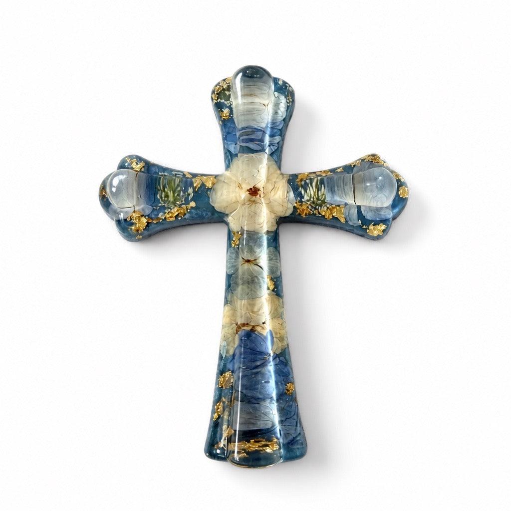 Elegant Christian Cross | Sapphire Bloom Cross