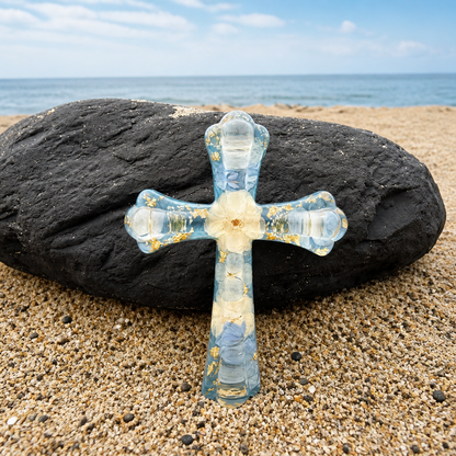 Elegant Christian Cross | Sapphire Bloom Cross