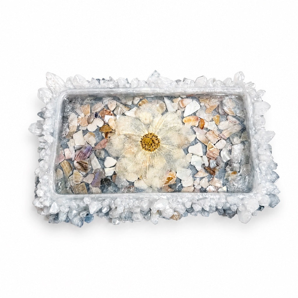 Blooming Crystal Trinket Tray | Coastal Garden Featuring Abalone Shell Fragments