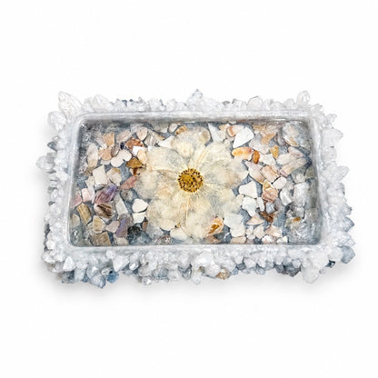 Blooming Crystal Trinket Tray | Coastal Garden Featuring Abalone Shell Fragments
