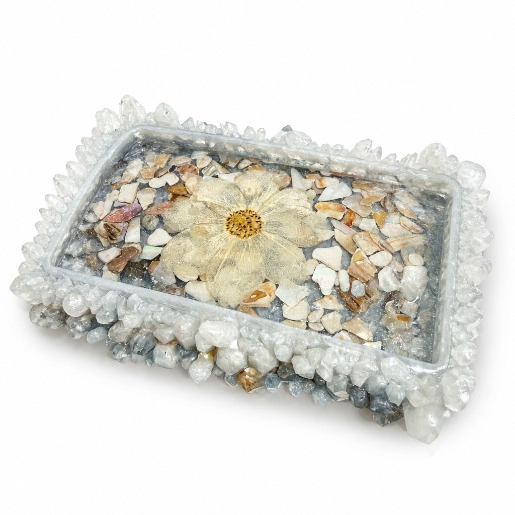 Blooming Crystal Trinket Tray | Coastal Garden Featuring Abalone Shell Fragments