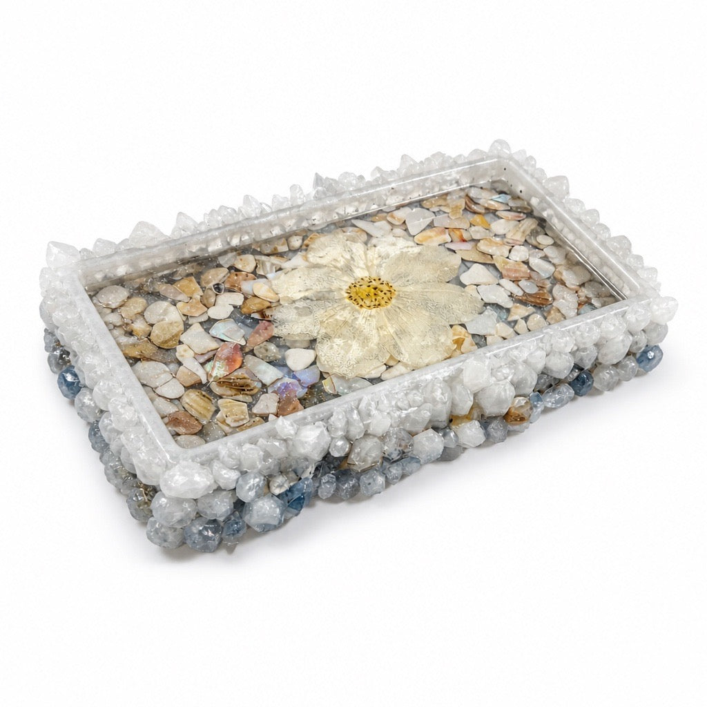Blooming Crystal Trinket Tray | Coastal Garden Featuring Abalone Shell Fragments