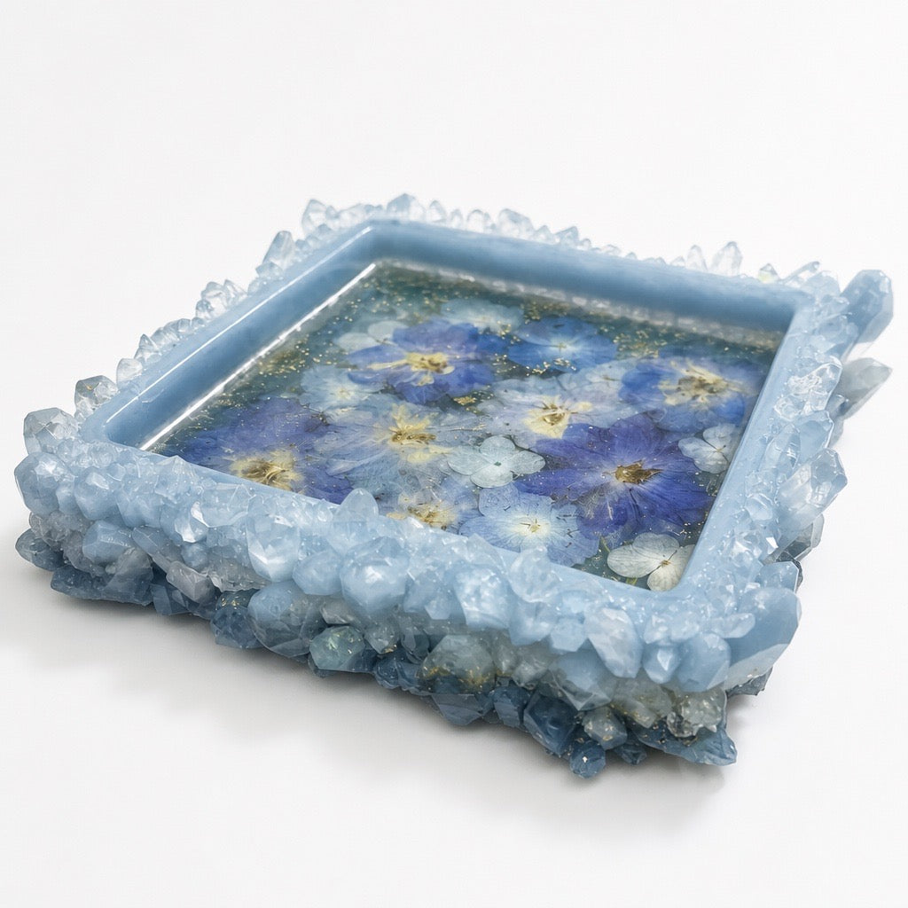 Blooming Crystal Trinket Tray | Crystal Blue Botanicals Tray