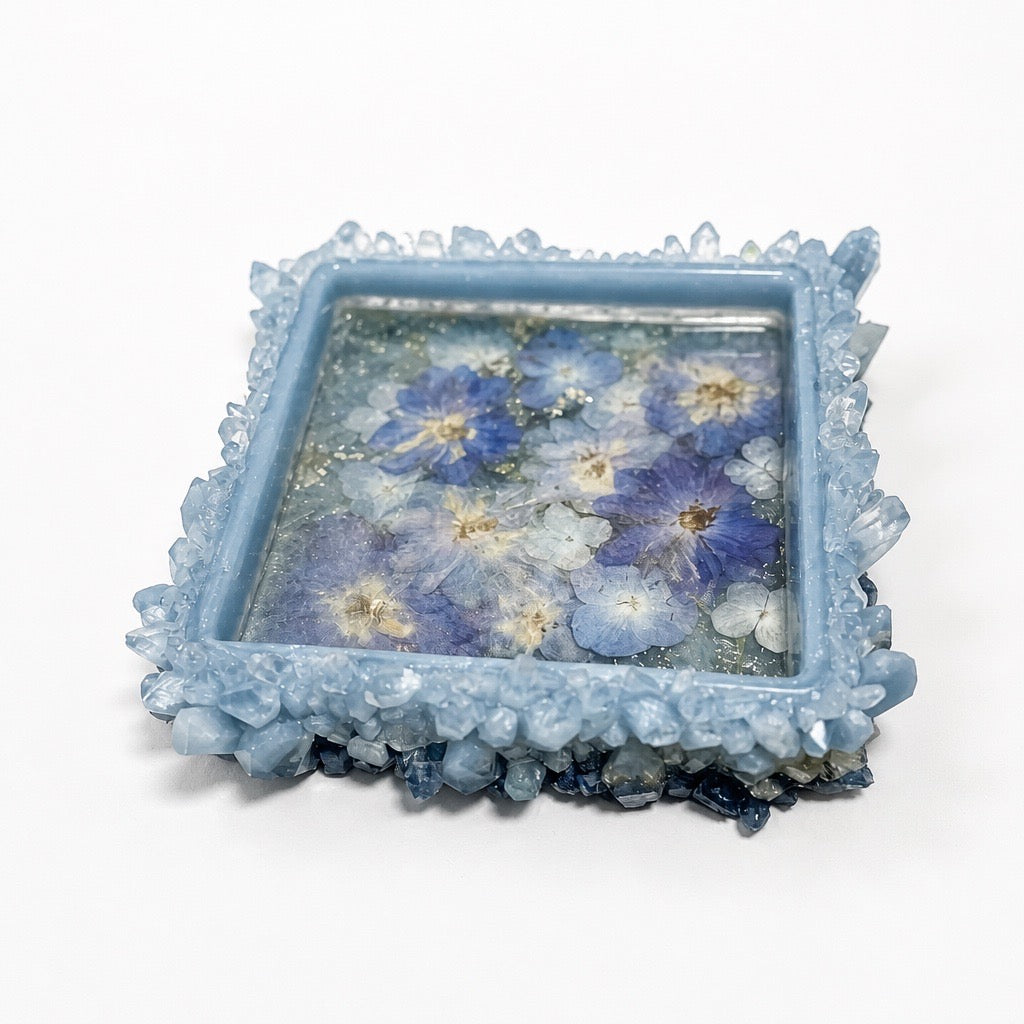 Blooming Crystal Trinket Tray | Crystal Blue Botanicals Tray