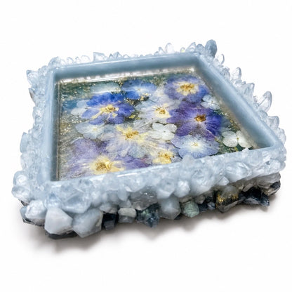Blooming Crystal Trinket Tray | Crystal Blue Botanicals Tray