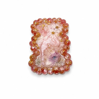 Beaded Edge Resin Jewelry Tray with Pressed Flowers - Pink + Gold
