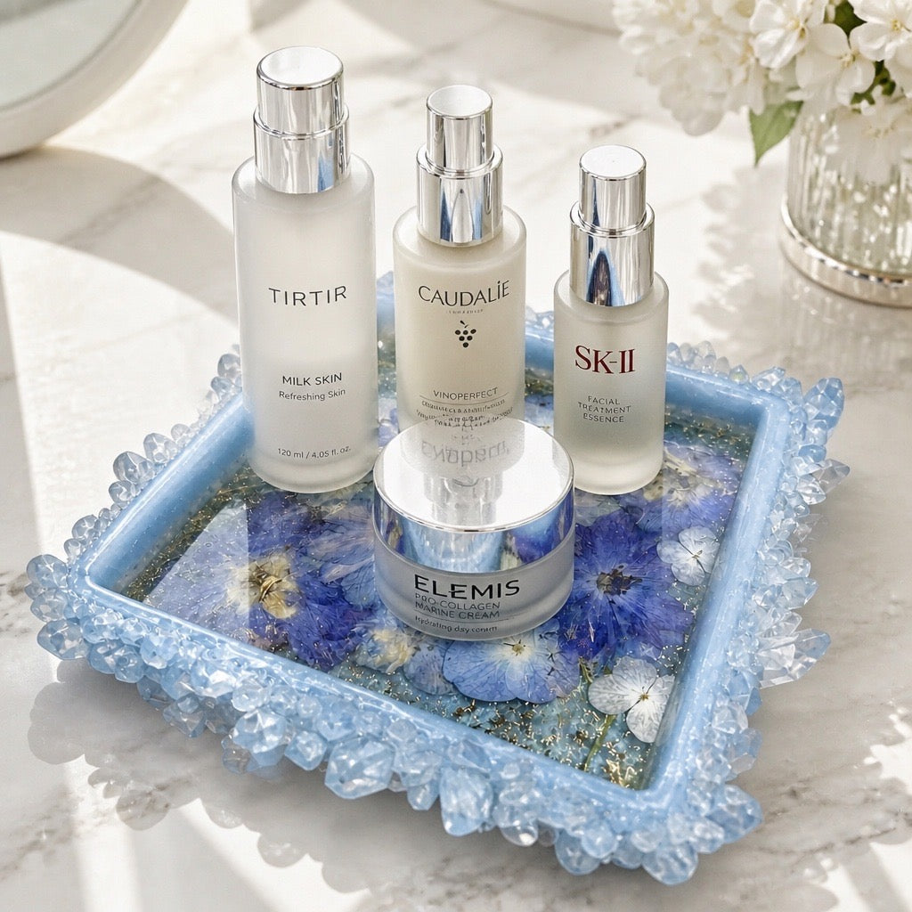 Blooming Crystal Trinket Tray | Crystal Blue Botanicals Tray