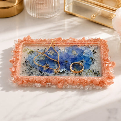 Blooming Crystal Trinket Tray | Gilded Blue Petals Tray