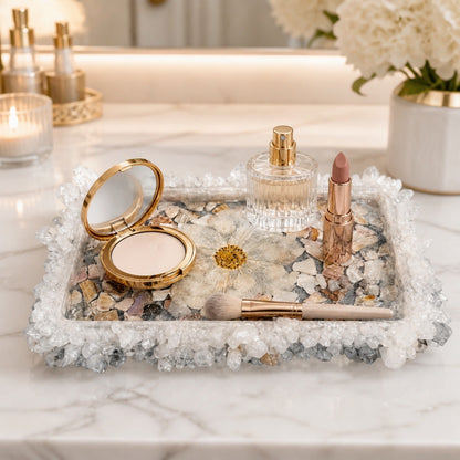 Blooming Crystal Trinket Tray | Coastal Garden Featuring Shell Fragments