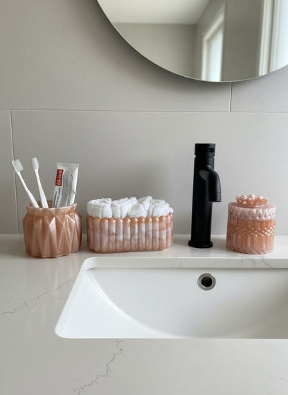 Blush Pink Bathroom Accessories Set – Resin Storage Jar, Tray & Organizer image 5