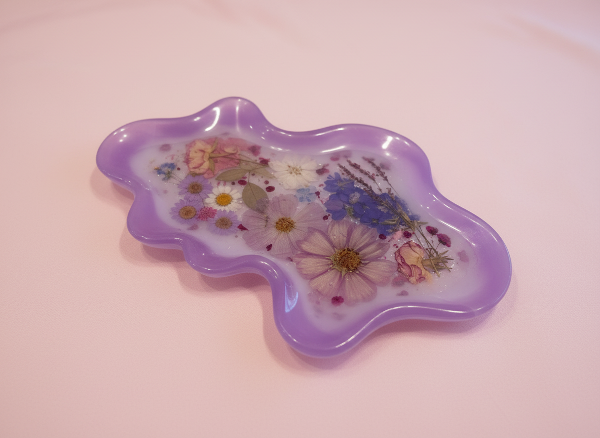 Wavy Pressed Flower Resin Jewelry Tray – Purple Wildflowers image 4