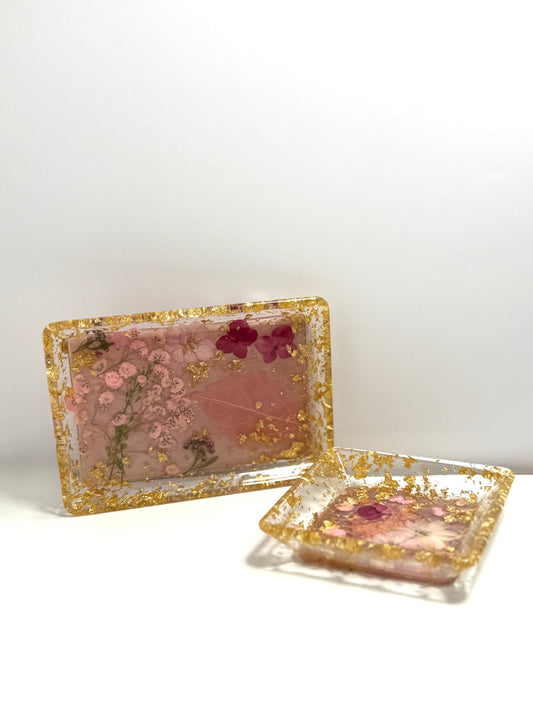 Pressed Flower Resin Tray Set – Jewelry, Vanity & Entryway Catch-All image 0