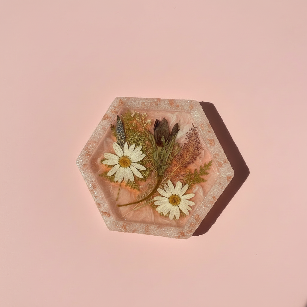 Hexagon Pressed Flower Catchall Tray | Wild Daisy Garden