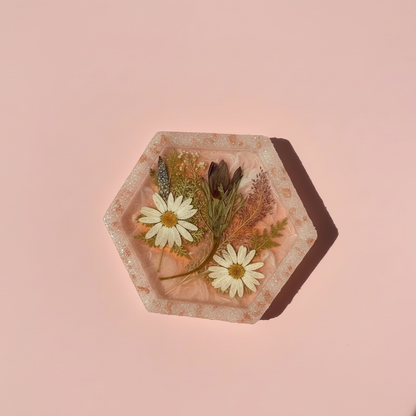 Hexagon Pressed Flower Catchall Tray | Wild Daisy Garden
