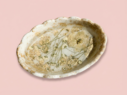 Pressed Flower Resin Trinket Tray | Draped in Gold