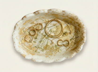 Pressed Flower Resin Trinket Tray | Draped in Gold