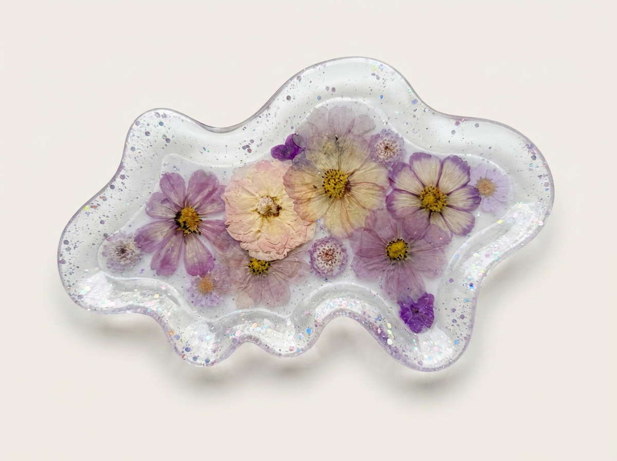 Wavy Pressed Flower Resin Jewelry Tray – Purple All Day