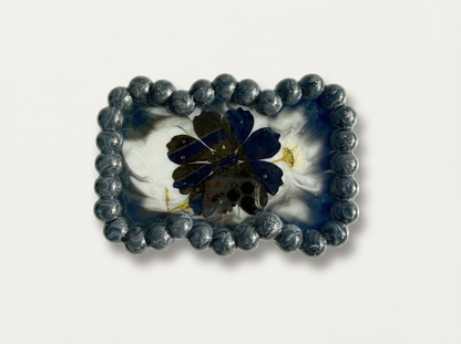 Beaded Edge Resin Jewelry Tray with Pressed Flowers - Black + White