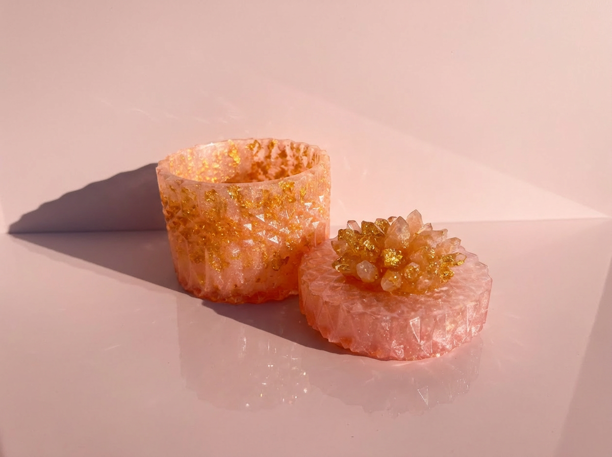 Crystal Vanity Canister — Sculptural Vanity Storage | Soft Pink & Gold