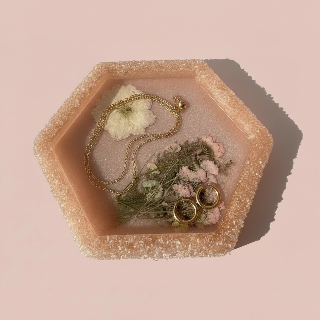 Hexagon Pressed Flower Catchall Tray | Blush Meadow