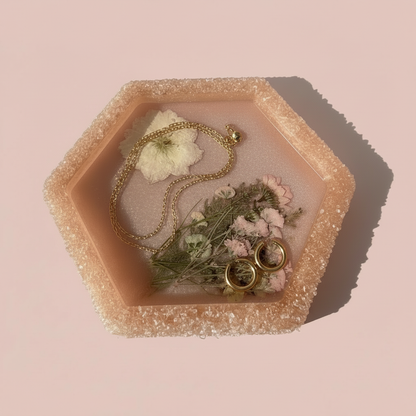 Hexagon Pressed Flower Catchall Tray | Blush Meadow