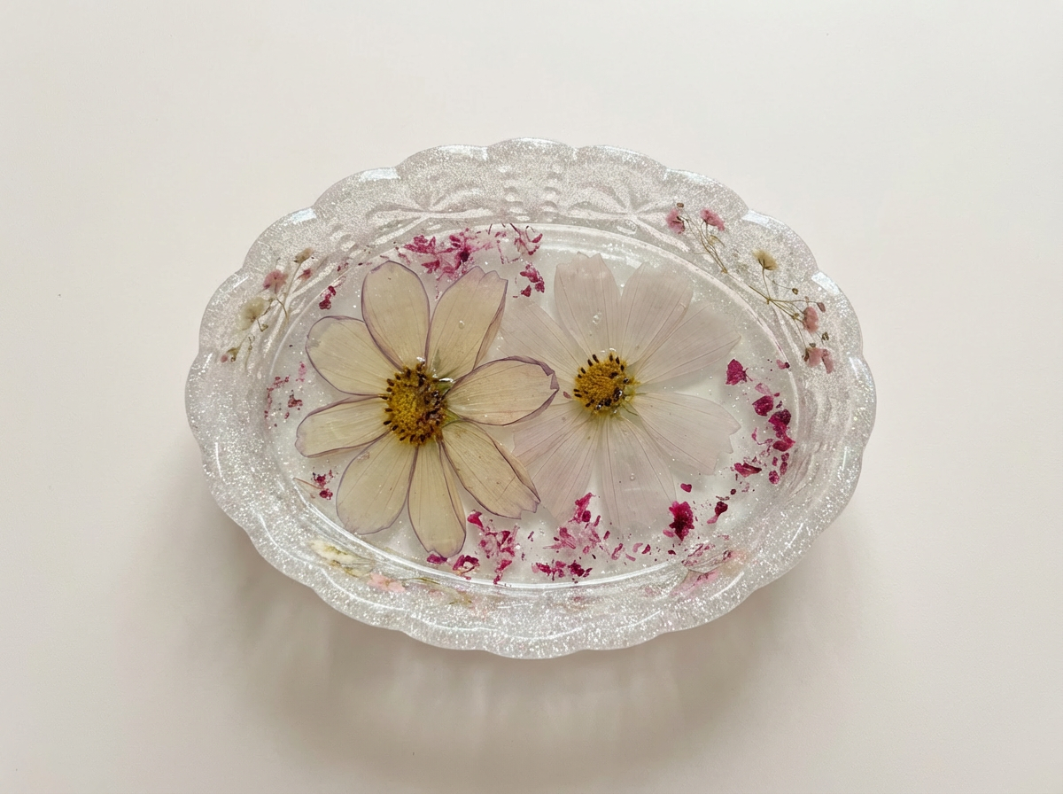 Pressed Flower Resin Trinket Tray | Soft Purples