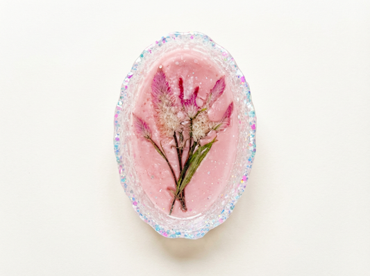 Pressed Flower Resin Trinket Tray | Pink Surprise