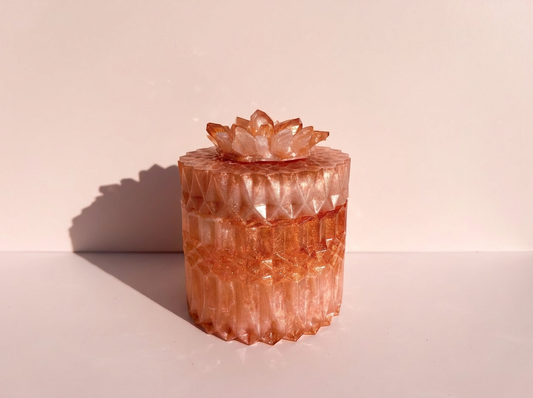 Crystal Vanity Canister — Sculptural Vanity Storage | Soft Pink & Copper