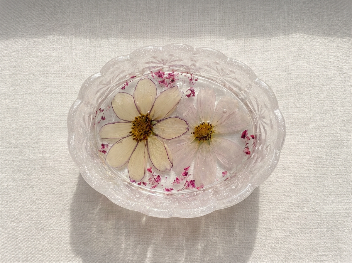 Pressed Flower Resin Trinket Tray | Soft Purples