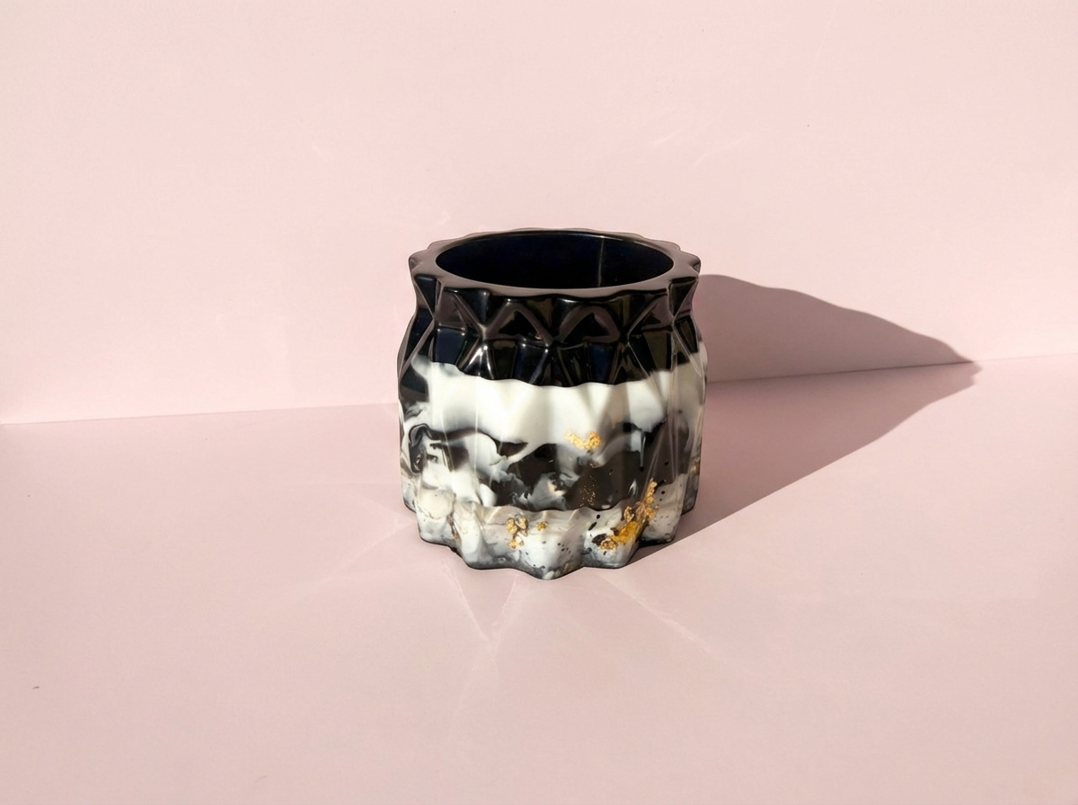 The Faceted Vanity Canister — Noir Marble + Gilded Flake