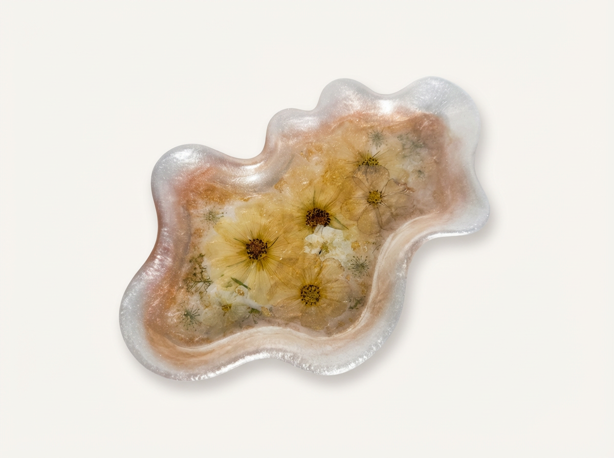 Wavy Pressed Flower Resin Jewelry Tray - Peaches & Cream
