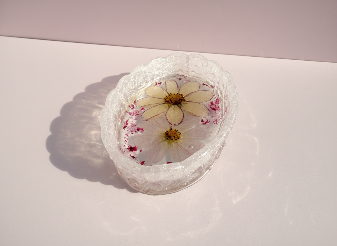 Pressed Flower Resin Trinket Tray | Soft Purples