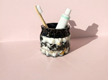 The Faceted Vanity Canister — Noir Marble + Gilded Flake