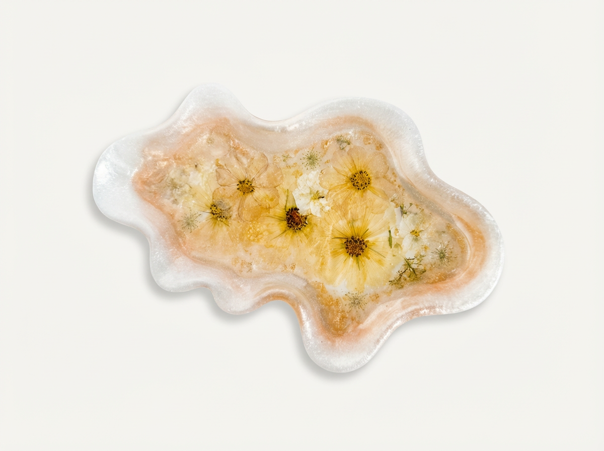Wavy Pressed Flower Resin Jewelry Tray - Peaches & Cream