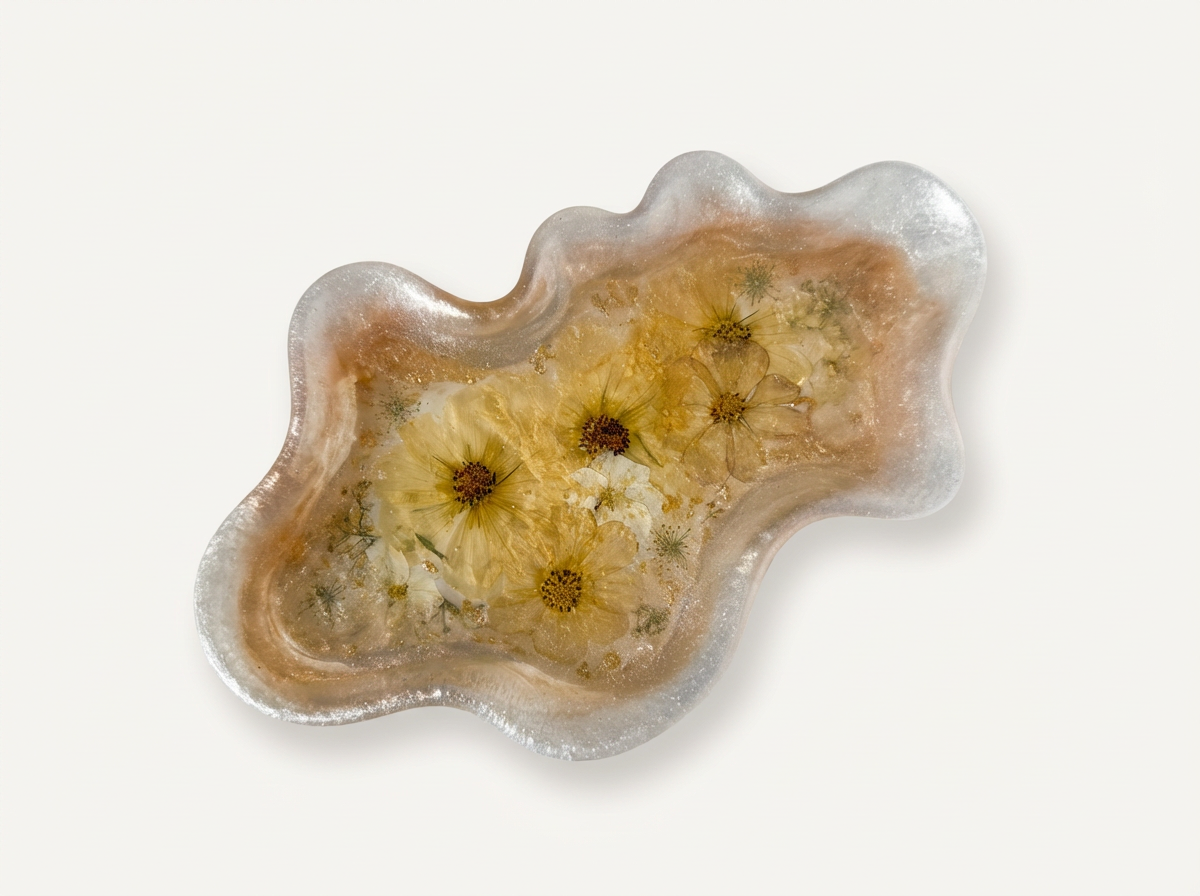 Wavy Pressed Flower Resin Jewelry Tray - Peaches & Cream