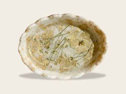 Pressed Flower Resin Trinket Tray | Draped in Gold