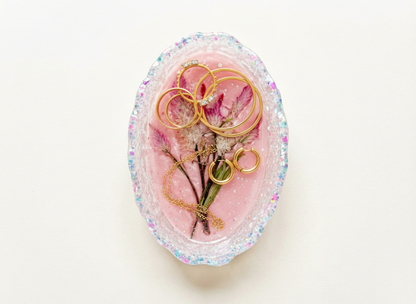 Pressed Flower Resin Trinket Tray | Pink Surprise