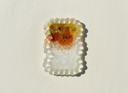 Beaded Edge Resin Jewelry Tray with Pressed Flowers - Sunny Tray